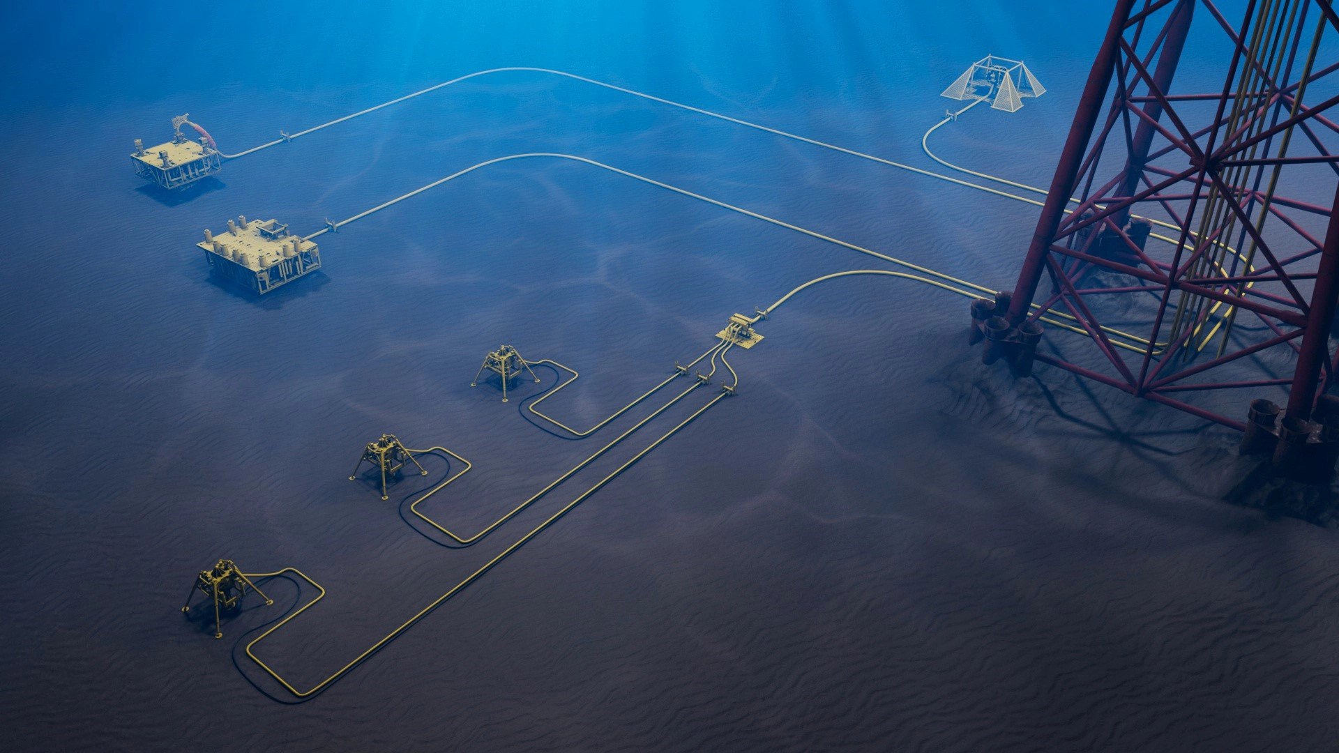 Subsea production equipment on the seabed floor